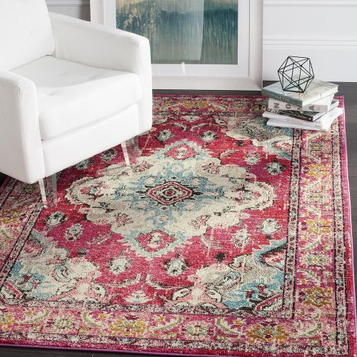  Safavieh Monaco Collection MNC243N Vintage Bohemian Navy and Light Blue Distressed Area Rug (8 x 10)