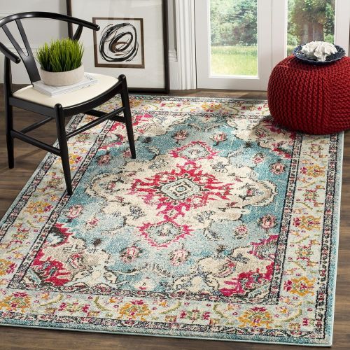  Safavieh Monaco Collection MNC243N Vintage Bohemian Navy and Light Blue Distressed Area Rug (8 x 10)