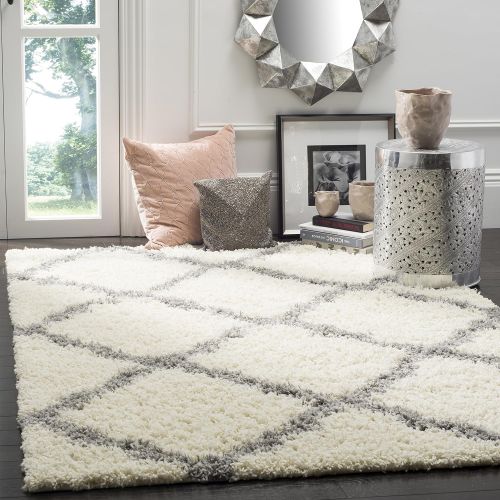 Safavieh Dallas Shag Collection SGD257F Ivory and Grey Area Rug (51 x 76)