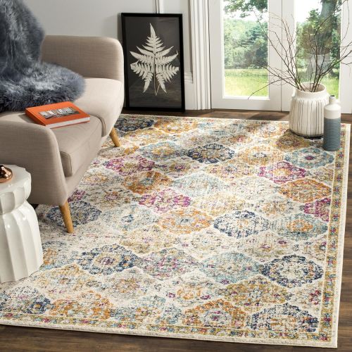  Safavieh Madison Collection MAD611B Cream and Multicolored Bohemian Chic Distressed Area Rug (51 x 76)