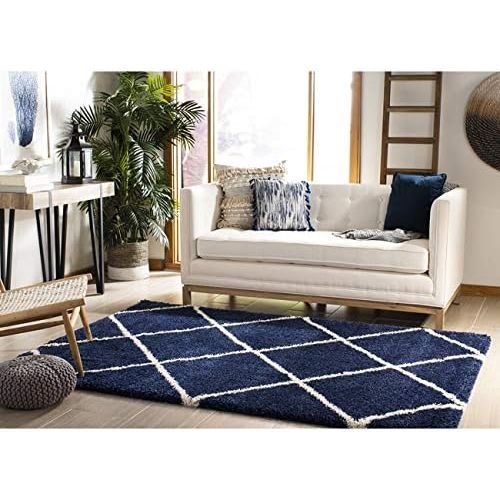  Safavieh Hudson Shag Collection SGH281A Ivory and Grey Moroccan Diamond Trellis Area Rug (4 x 6)