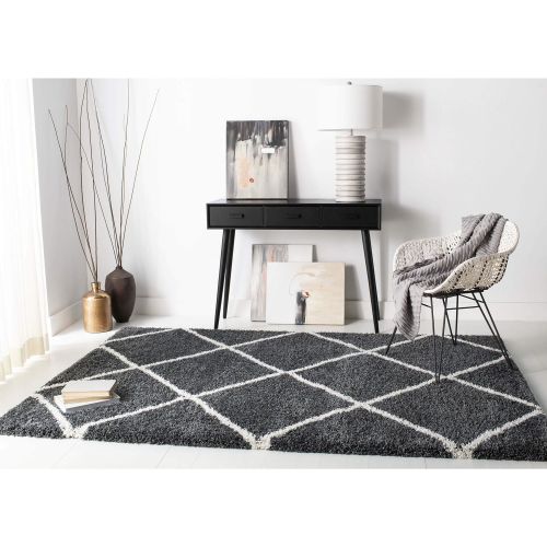  Safavieh Hudson Shag Collection SGH281A Ivory and Grey Moroccan Diamond Trellis Area Rug (4 x 6)