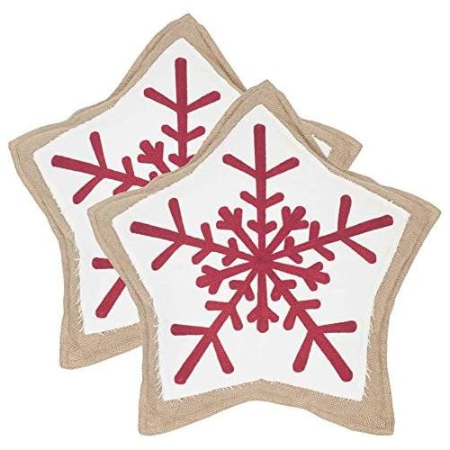  Safavieh Pillow Collection Throw Pillows, 20 by 20-Inch, Snowflake Cookie Red and White, Set of 2