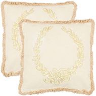Safavieh Pillow Collection 18-Inch Olive Branch Circlet Pillow, Wheat and Yellow, Set of 2
