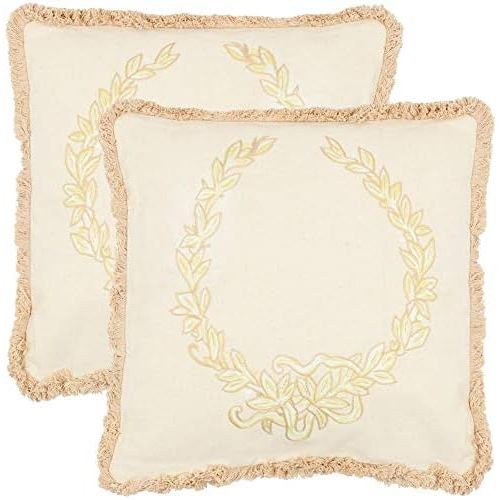  Safavieh Pillow Collection 18-Inch Olive Branch Circlet Pillow, Wheat and Yellow, Set of 2