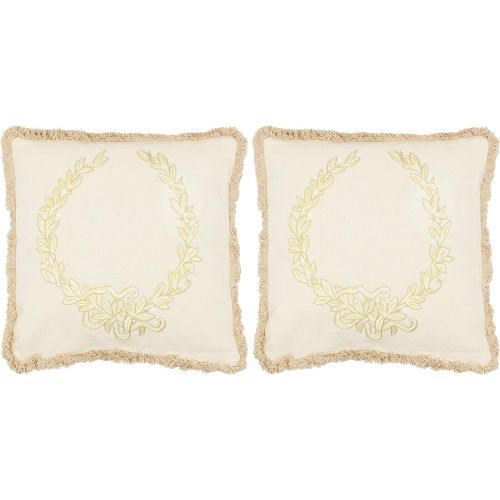  Safavieh Pillow Collection 18-Inch Olive Branch Circlet Pillow, Wheat and Yellow, Set of 2