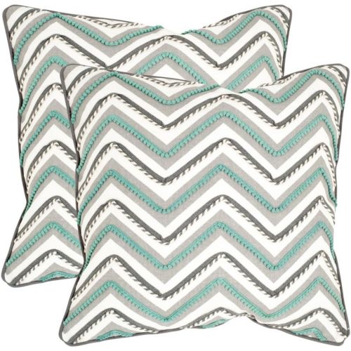  Safavieh Pillow Collection Throw Pillows, 22 by 22-Inch, Elli Green and White, Set of 2