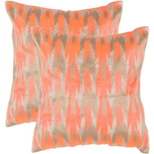  Safavieh Pillow Collection Throw Pillows, 20 by 20-Inch, Boho Chic Neon Tangerine, Set of 2