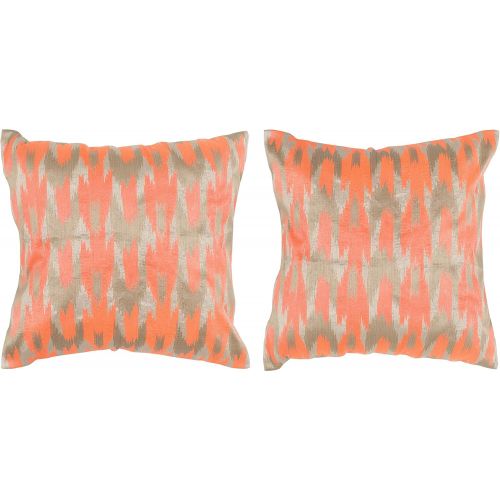  Safavieh Pillow Collection Throw Pillows, 20 by 20-Inch, Boho Chic Neon Tangerine, Set of 2