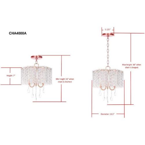  Safavieh Collection Harlyn 3 Light 13.5 Chandelier, ClearCopper