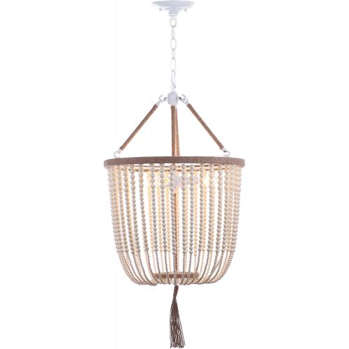  Safavieh Collection Angie 3 Light 18 Beaded Pendant, Creme