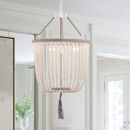  Safavieh Collection Angie 3 Light 18 Beaded Pendant, Creme