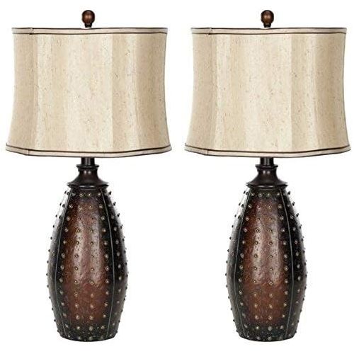  Safavieh Lighting Collection Santa Fe Brown Faux Leather 28-inch Table Lamp (Set of 2)