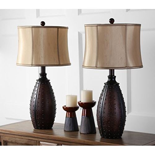  Safavieh Lighting Collection Santa Fe Brown Faux Leather 28-inch Table Lamp (Set of 2)