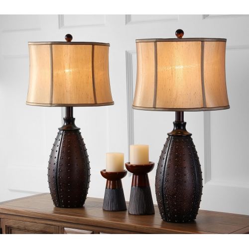  Safavieh Lighting Collection Santa Fe Brown Faux Leather 28-inch Table Lamp (Set of 2)