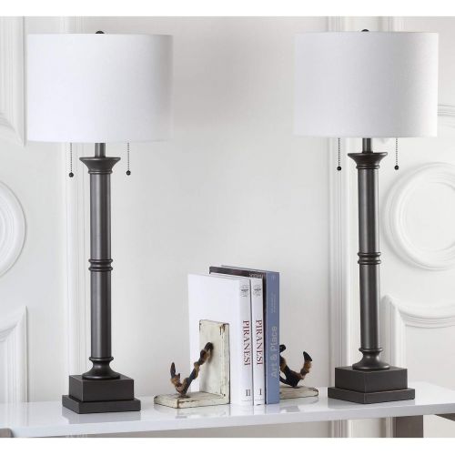  Safavieh Lighting Collection Estilo Column Silver Grey 35.25-inch Table Lamp (Set of 2)