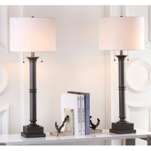  Safavieh Lighting Collection Estilo Column Silver Grey 35.25-inch Table Lamp (Set of 2)