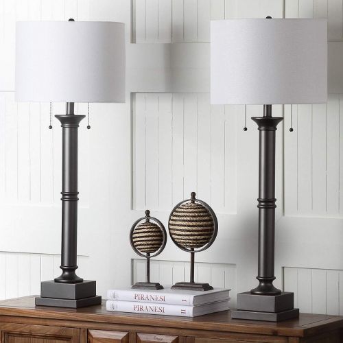  Safavieh Lighting Collection Estilo Column Silver Grey 35.25-inch Table Lamp (Set of 2)