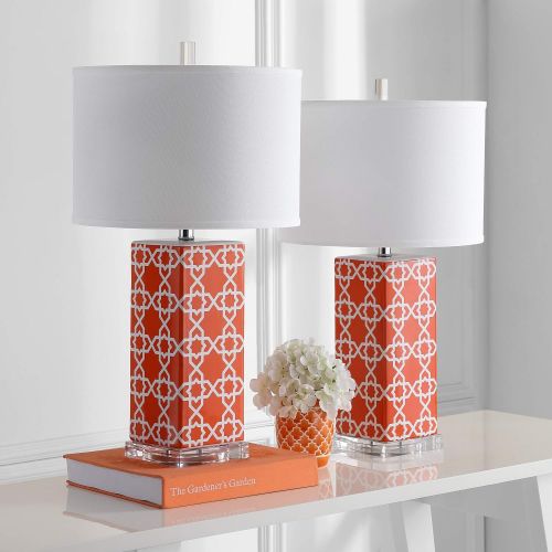  Safavieh Lighting Collection Quatrefoil Navy 27-inch Table Lamp (Set of 2)