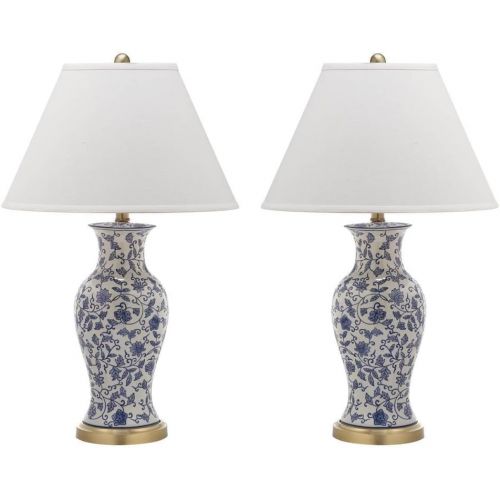  Safavieh Lighting Collection Beijing Floral Urn Blue and White 29-inch Table Lamp (Set of 2)