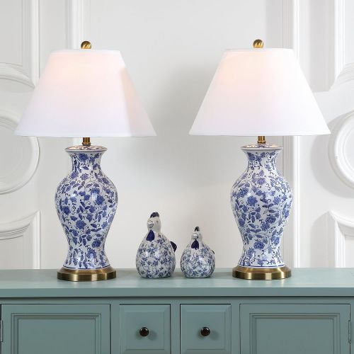  Safavieh Lighting Collection Beijing Floral Urn Blue and White 29-inch Table Lamp (Set of 2)