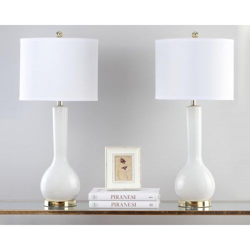  Safavieh Lighting Collection Mae Long Neck White Ceramic 30.5-inch Table Lamp (Set of 2)