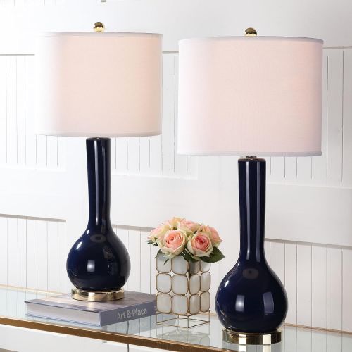  Safavieh Lighting Collection Mae Long Neck White Ceramic 30.5-inch Table Lamp (Set of 2)