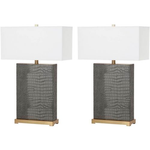  Safavieh Lighting Collection Joyce Grey and Gold Faux Alligator 27.75-inch Table Lamp (Set of 2)