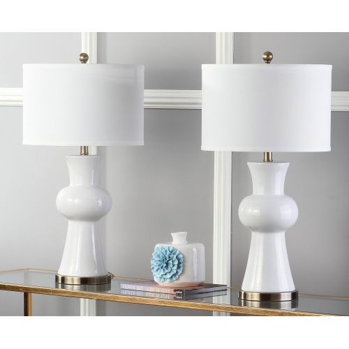  Safavieh Lighting Collection Lola Column White 30-inch Table Lamp (Set of 2)