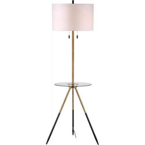  Safavieh FLL4020A Home Collection Morrison Brass Gold and Black Side Table Floor Lamp