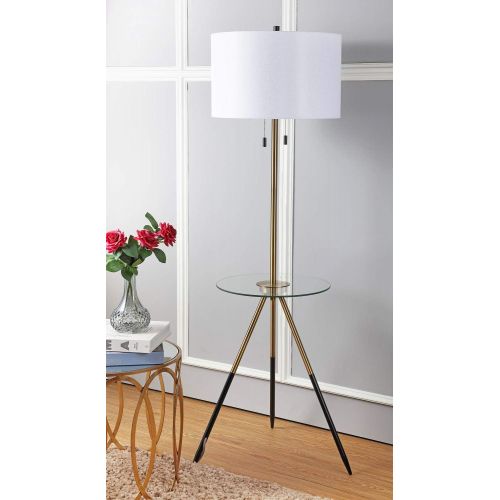  Safavieh FLL4020A Home Collection Morrison Brass Gold and Black Side Table Floor Lamp