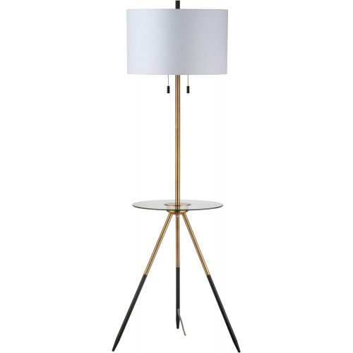  Safavieh FLL4020A Home Collection Morrison Brass Gold and Black Side Table Floor Lamp