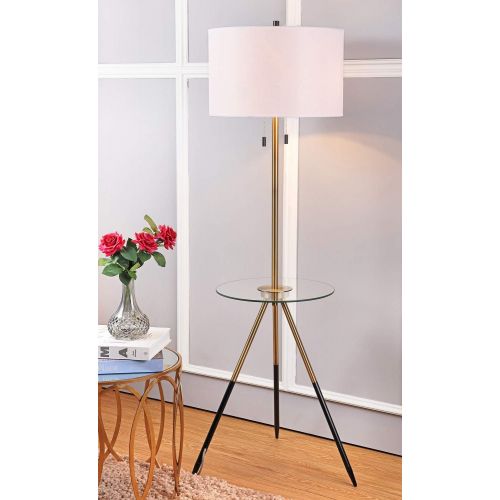  Safavieh FLL4020A Home Collection Morrison Brass Gold and Black Side Table Floor Lamp