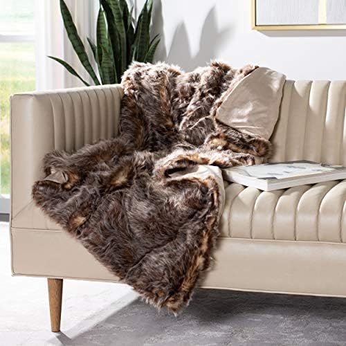  Safavieh Home Collection Dusty Fur Throw Blanket, Grey