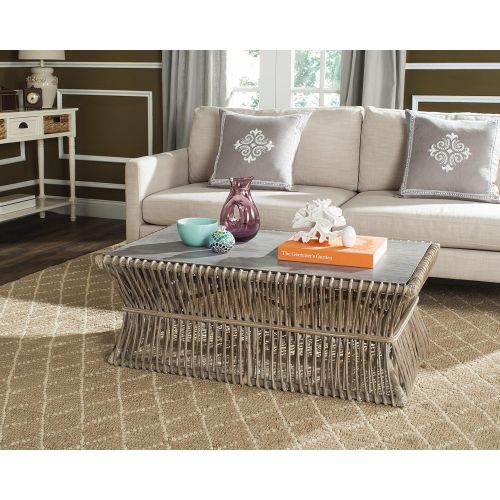  Safavieh FOX6536A Home Collection Gensho Rattan Coffee Table White/Grey Wash