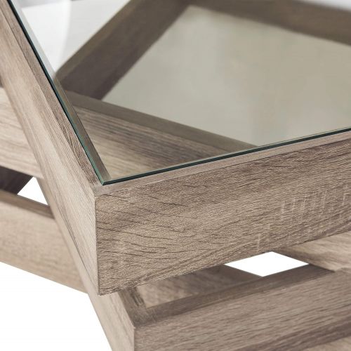  Safavieh Home Collection Anwen Mid-Century Geometric Light Oak and Brown Wood Coffee Table