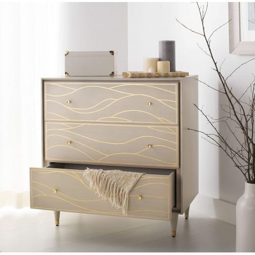  Safavieh SFV8101A Couture High Line Collection Broderick White and Antique Gold Wave Chest