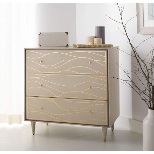  Safavieh SFV8101A Couture High Line Collection Broderick White and Antique Gold Wave Chest