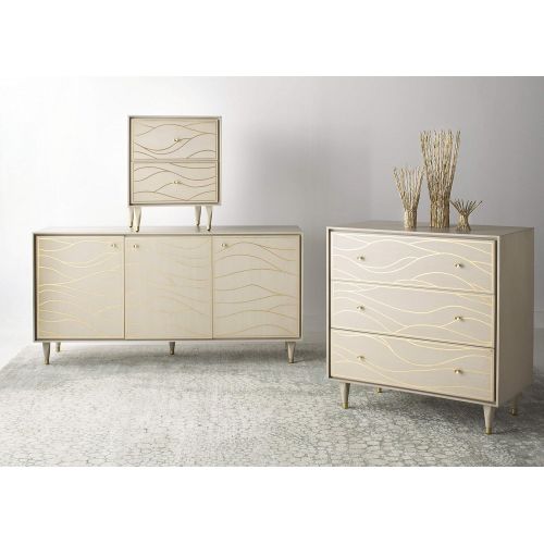  Safavieh SFV8101A Couture High Line Collection Broderick White and Antique Gold Wave Chest