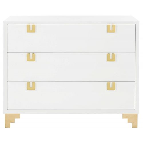  Safavieh SFV3523A Chest, 3 Drawer, White/Gold