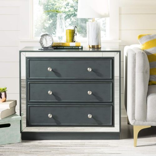  Safavieh CHS6403C Home Collection Silas Steel Teal and Nickel 3 Chest of Drawers Mirror