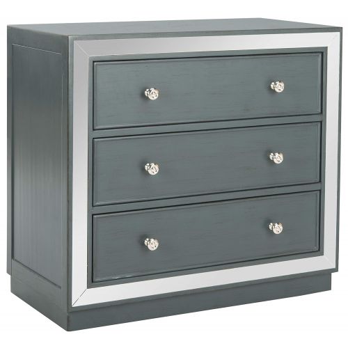  Safavieh CHS6403C Home Collection Silas Steel Teal and Nickel 3 Chest of Drawers Mirror