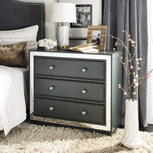  Safavieh CHS6403C Home Collection Silas Steel Teal and Nickel 3 Chest of Drawers Mirror