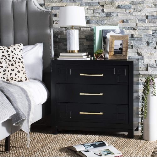  Safavieh CHS6412C Home Collection Raina Black and Gold 3 Chest of Drawers