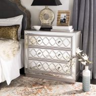 Safavieh CHS6402A Home Collection Amelia Champagne and Nickel 3 Chest of Drawers Mirror