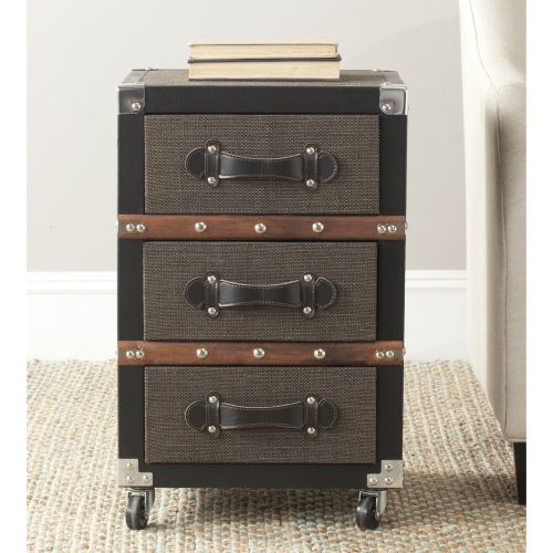  Safavieh Home Collection Lewis Black, Brown & Silver 3 Drawer Rolling Chest