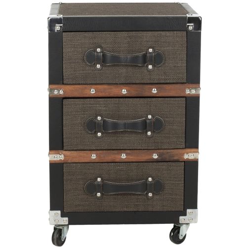  Safavieh Home Collection Lewis Black, Brown & Silver 3 Drawer Rolling Chest