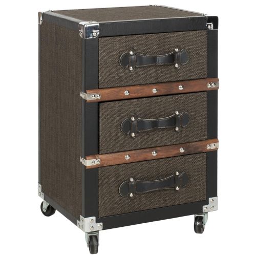  Safavieh Home Collection Lewis Black, Brown & Silver 3 Drawer Rolling Chest