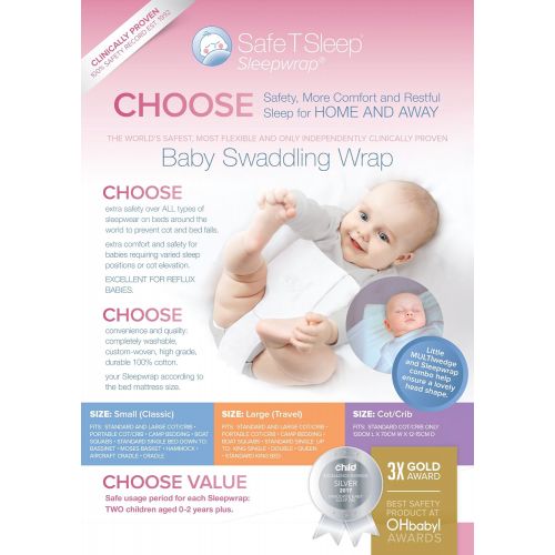  Safe T Sleep Sleepwrap Babywrap, Swaddle: Cot/Crib Model: Fits Standard and American Size Crib/Cot (130 cm L x 70 cm W x 12-15 cm) for Babies Aged Newborn to 2 Years Plus