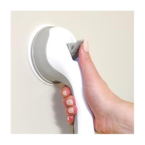  Safe-er-Grip Changing Lifestyles Suction Cup Grab Bars For Bathtubs & Showers; Safety Bathroom Assist Handle, White & Grey, 16 Inches